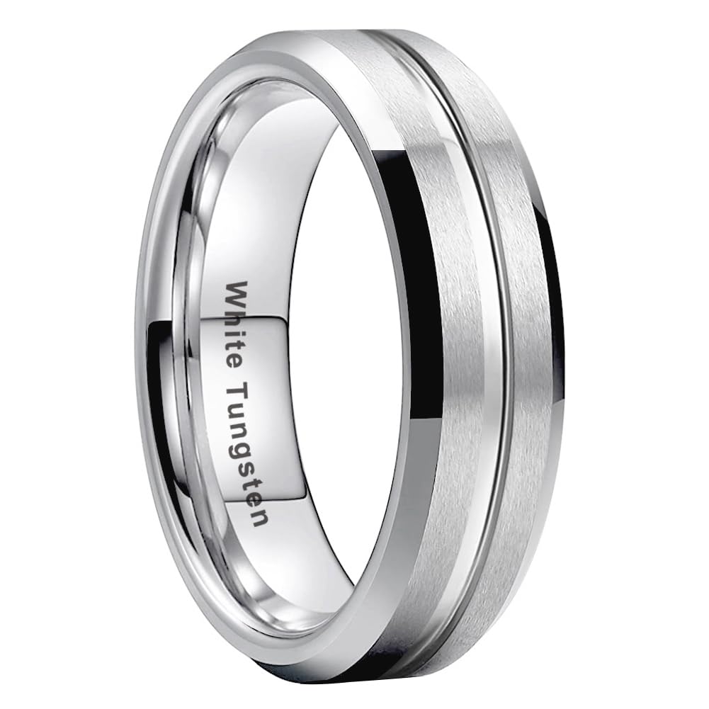 6mm 8mm White Tungsten Rings for Men Women Couples Fashion Jewelry Engagement Wedding Bands Matte Finish Beveled Edges Comfort Fit-image-19