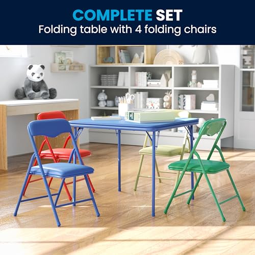 Flash Furniture Mindy Kids 5-Piece set Folding Square Table and Chairs Set for Daycare and Classrooms, Children's Activity Table and Chairs Set, Multicolor