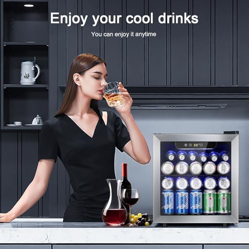 Image of Antarctic Star 48 Can Beverage Refrigerator,12 Bottle Wine Cooler with Stainless Steel Glass Door, Digital Temperature Display,Electronic Temperature Control, Silver