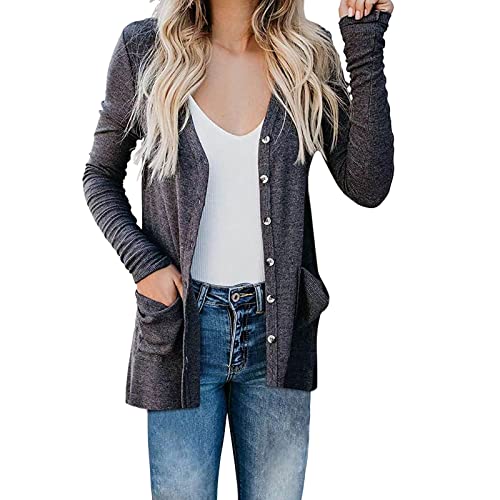 rtdgcv Maglione sciolto da donna a maniche lunghe cardigan donna autunno aperto abbottonatura con tasche casual piumino leggero maglione blu 140, grigio scuro, M rtdgcv Maglione sciolto da donna a maniche lunghe cardigan donna autunno aperto abbottonatura con tasche casual piumino leggero maglione blu 140, grigio scuro, M