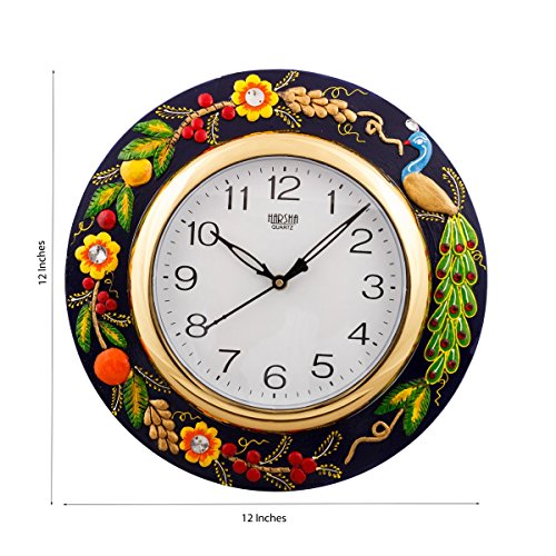 eCraftIndia Peacock Embossed Floral Fine Crafted Papier-Mache and Wooden Wall Clock (30 cm x 2.5 cm x 30 cm) - Image 3