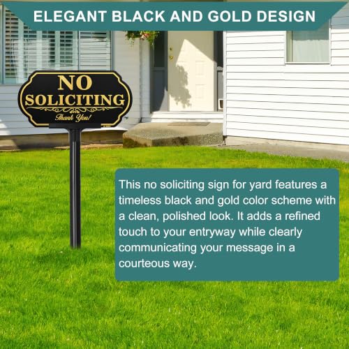 Image of No Soliciting Sign for House, 5 x 10 Inch Aluminum Yard Sign with Stake | UV Printed Aluminum No Soliciting Yard Sign with Adjustable Stake, Weatherproof Outdoor Sign for Home, Lawn and Property