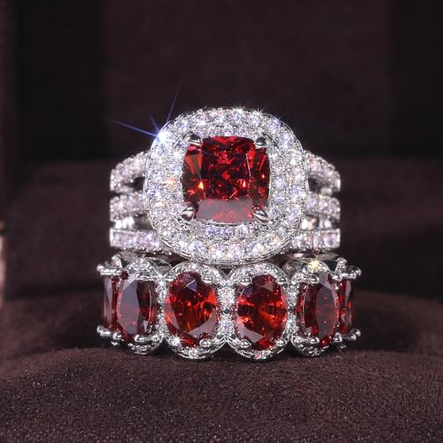 Gorgeous 2Pcs Set of Rings for Women Luxury Bright Cubic Zirconia Finger Jewelry for Anniversary Party3