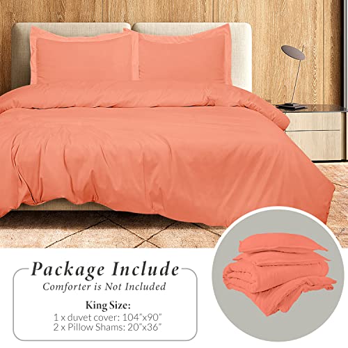 Image of ROYALE LINENS Coral Duvet Cover King Size - 3 Piece Bedding Comforter Covers - Zipper Closure - 1 King Duvet Cover 104x90 inches and 2 Pillow Shams - No Comforter Included