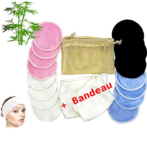 Coton Demaquillant Lavable Fibre De Bambou X 16, Plus Bandeau Maquillage Velours, Filet De Nettoyage Naturelle, Masque, Zéro, Disque Bio Disque Lingette Réutilisable soins pour le visage Cover