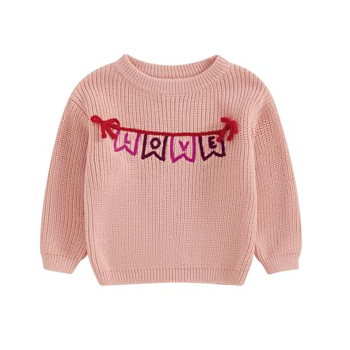 Girl Valentine’s Day Sweaters Long Sleeve Banner Garland Embroidery Knit Pullovers Jumper Tops