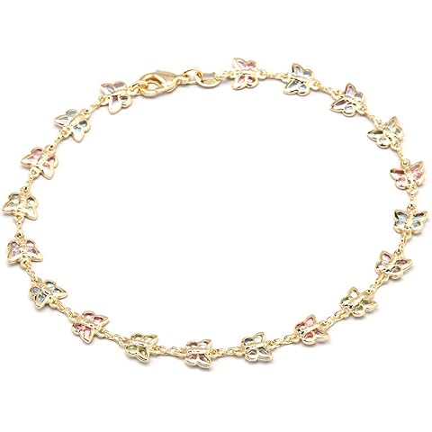 Barzel 18K Gold Plated Gold and Multi Color Crystal Baguette Anklet