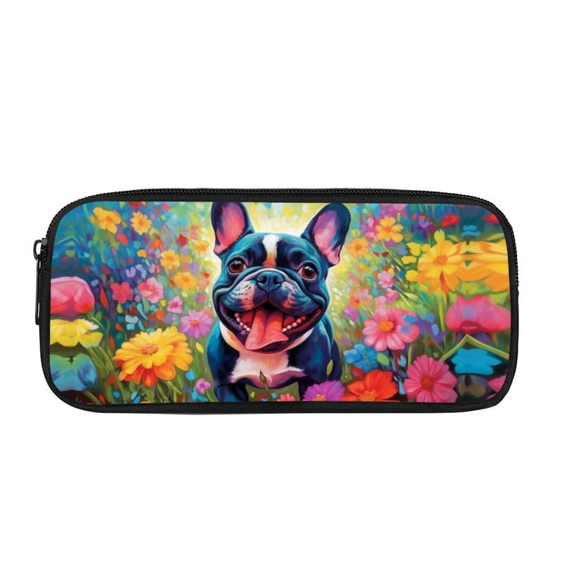 Kuiaobaty French Bulldog Flowers Pencil Case for Girl School Supplies Storage Bag, Cute Puppy Dogs Kids Durable Pencil Pouch — image 1