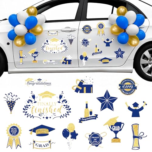 KatchOn Blue and Gold Graduation Car Magnets with Balloons - Pack of 45 | Car Graduation Decorations Class of 2026 | Car Magnet Decorations for Parade Car Decorations for Graduation Decorations 2026