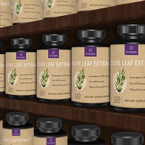 Image of Premium Olive Leaf Extract Capsules - Standardized To 20% Oleuropein - Super Strength Olive Leaf Exact Supplement Supports Immune System & Cardiovascular Health - 750mg Per Capsule - 120 Capsules