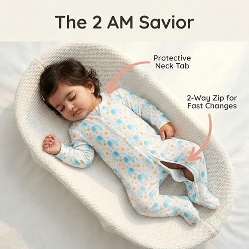 Image of The Mom Store Baby Zipper Romper for Boys and Girls Combos | Cotton | Soft and Comfortable Infant Bodysuit | Trendy Stylish Sleepsuit Nightsuit for Newborn Baby | Printed | Unisex Sleep Wear