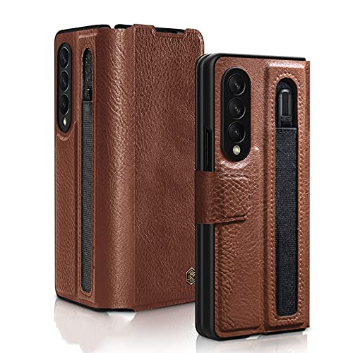 Coque Samsung Z Fold 3 en cuir marron idéale pour le bureau avec étui S-Pen