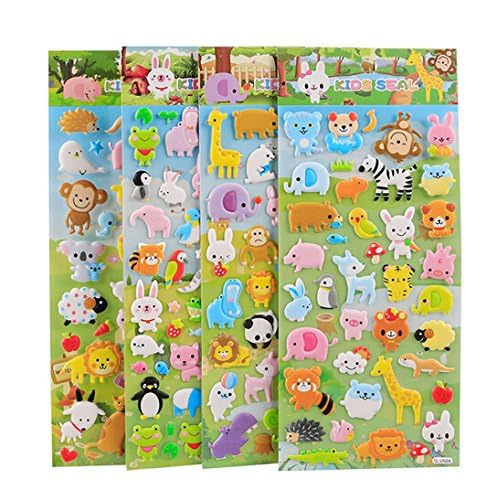 Funcoo 4 Sheets Cute Lovely Puffy DIY Decorative Adhesive Sticker Tape/Kids Craft Scrapbooking Sticker Set for Diary, Album (Cute Animals) - Image 2