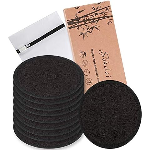 Reusable Makeup Remover Pads Black Washable - 10 Pack Organic Cotton Rounds for Face Eye with Laundry Bag, Facial Cleansing Cloth Towel, Make-Up Removal Wipes for All Skin Types Cover