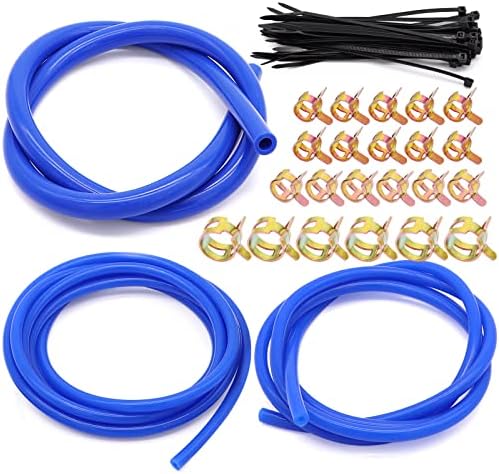 Universal Car Silicone Vacuum Hose Repair Kit,with Plastic T-Joiner,3 Sizes of Clamps and Cable Ties（Blue）