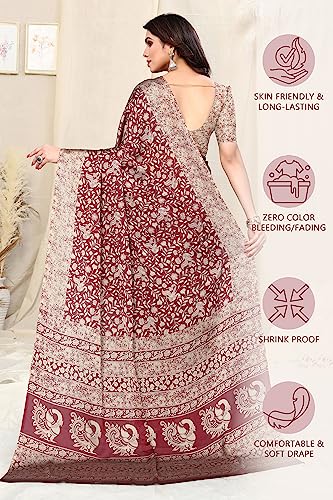 Image of MIRCHI FASHION Saree for Woman Chiffon Madhubani Print | Breathable Comfortable Printed Saree for Office and Regular Use (Available in 15 Designs)