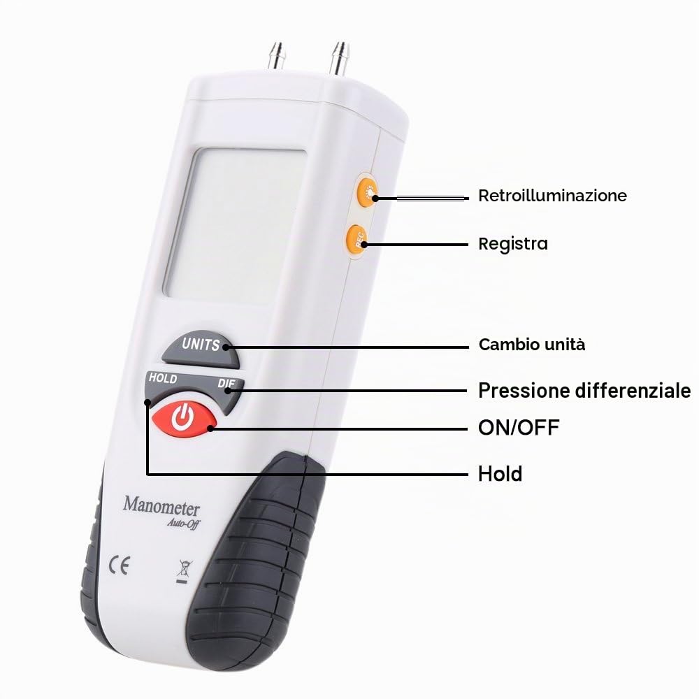 Mengshen Manometro digitale, Professionale Misuratore della pressione atmosferica digitale& Manometro differenziale - ± 13,79kPa / ± 2 psi, M1890