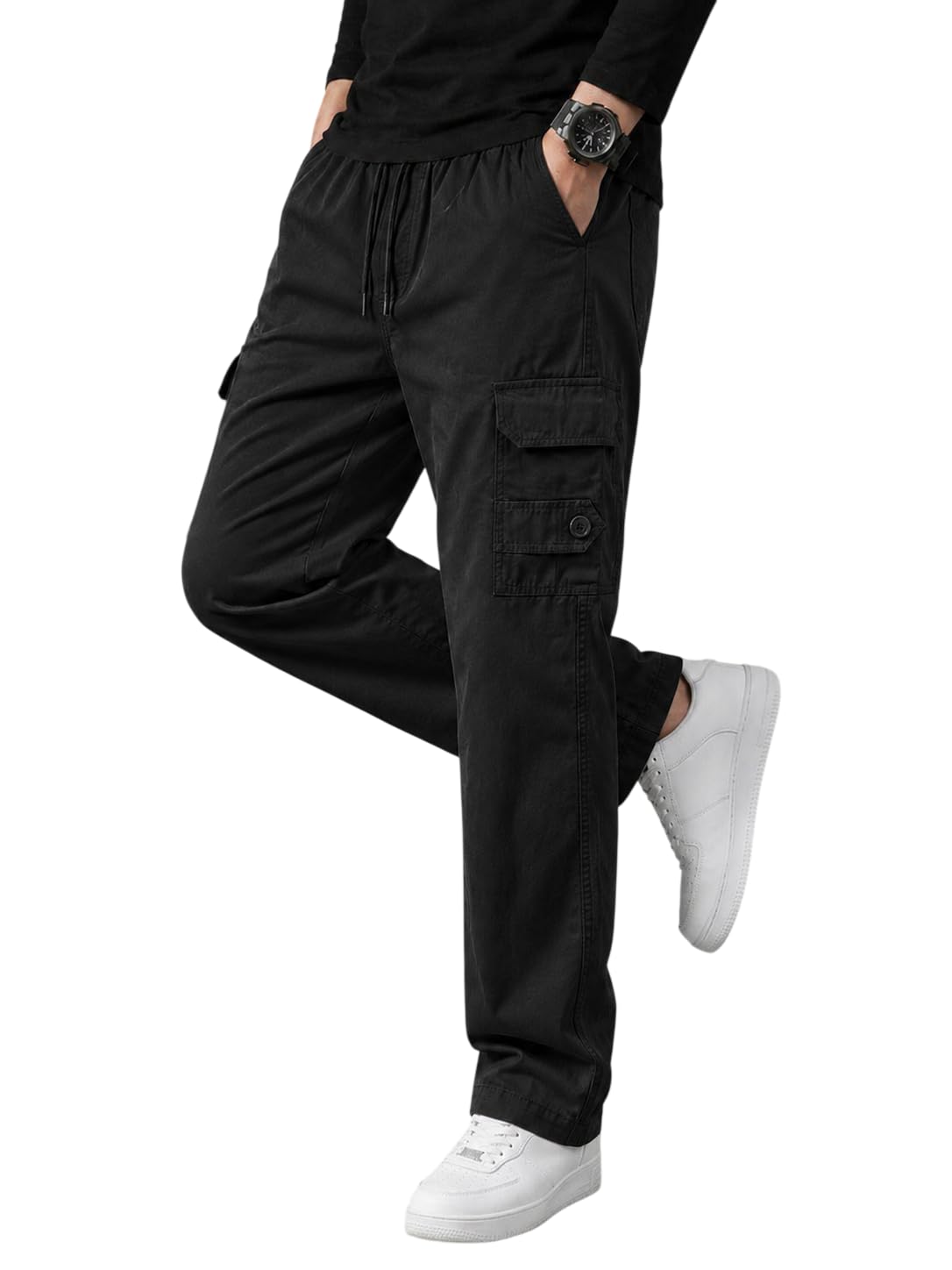 THE FEBZA Men’s Cargo Pants | Casual Cotton Cargo Trousers for Men | Regular Fit Multi Pocket Outdoor Travel Pants | Stylish Comfortable Casual Bottom Wear for Men