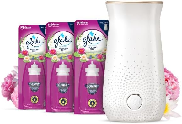 Sense & Spray Holder and Refills, Motion Activated Automatic Room Spray and Odour Eliminator for Home, Relaxing Zen, 1 Holder and 3 Refills (3 x 18ml)