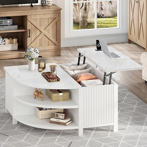 Homiflex Fluted Lift Top Coffee Table White
