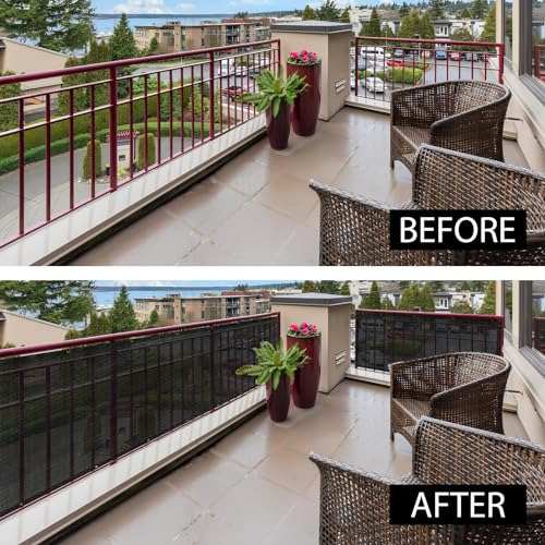 Image of HIPPO Baby Safety Net for Balcony Child Protection Stairway Safety Net Railing Guard for Kids Staircase Protector with Tie-Cords Breathable Fabric Indoor Outdoor Use (1.5MTX6MT, Black)