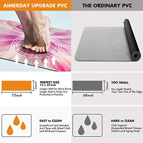 Aimerday Premium Print Yoga Mat For Women Non Slip Exercise Mat With Carrying Strap & Mat Bag, 1/4" Extra Thick High Density Eco Friendly Large Yoga Mats For Fitness, Pilates & Home Floor Workout #TOP4