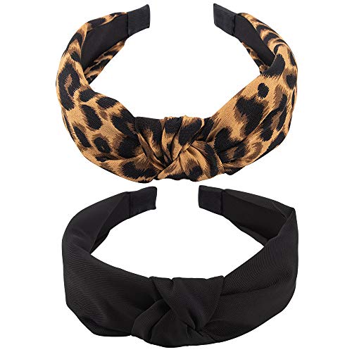 Black Knotted Headbands for Women Leopard Head Bands Women Hair KICOSY 2PCS Wide Headbands for Women fashion headbands for women Black Headbands for Women Head Band Womens Headbands Fashion