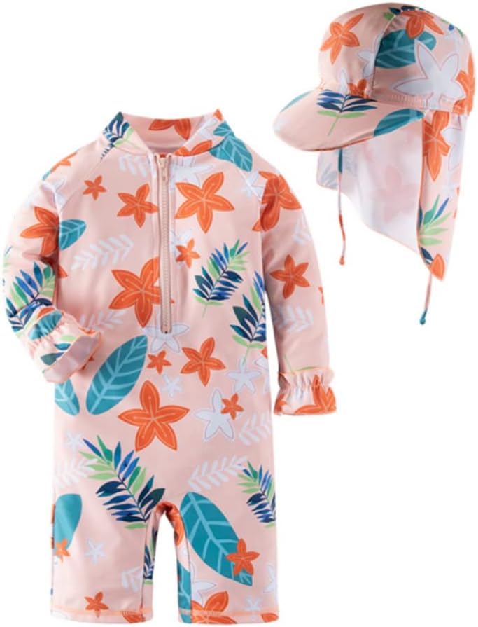 AllNeedsALLNEEDSUAE, Baby Toddler Boys Girls One Piece Swimsuit Set Swimwear Shark Bathing Suit Rash Guards Sunsuit with Hat UPF 50+, Multi Designs and Sizes