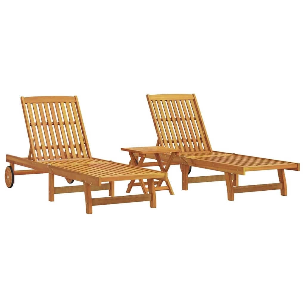 Lettini Prendisole con Tavolino 2pz in Legno Massello di Acacia per Giardino, Piscina e Terrazza, Solarium Relax con Cuscino Imbottito, Letto da Sole Pieghevole Regolabile agli Agenti Atmosferici