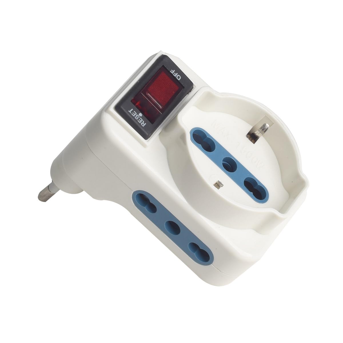 Adattatore Triplo con Interruttore 2 Prese Bipasso 10A/16A + 1 Universale, Spina Elettrica Angolare 10A 2P+T (10 Pezzi)