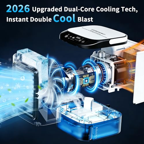 Mini Air Conditioner - 2026 New 4 Speeds Portable Air Conditioner with Ice Cubes Mold/2 Mist Modes/900ML Tank/7 Colors LED Light - Evaporative Air Coolers Fan for Home/Bedroom/Car/ image 1