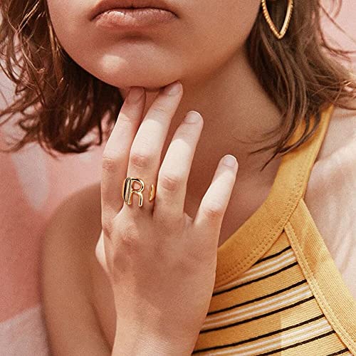 FindChic Customizable Initial Ring Statement 18K Gold Plated Fashion Cuff Rings for Women Alphabet Letter A to Z Resizable Knuckle Ring (with Gift Box)2
