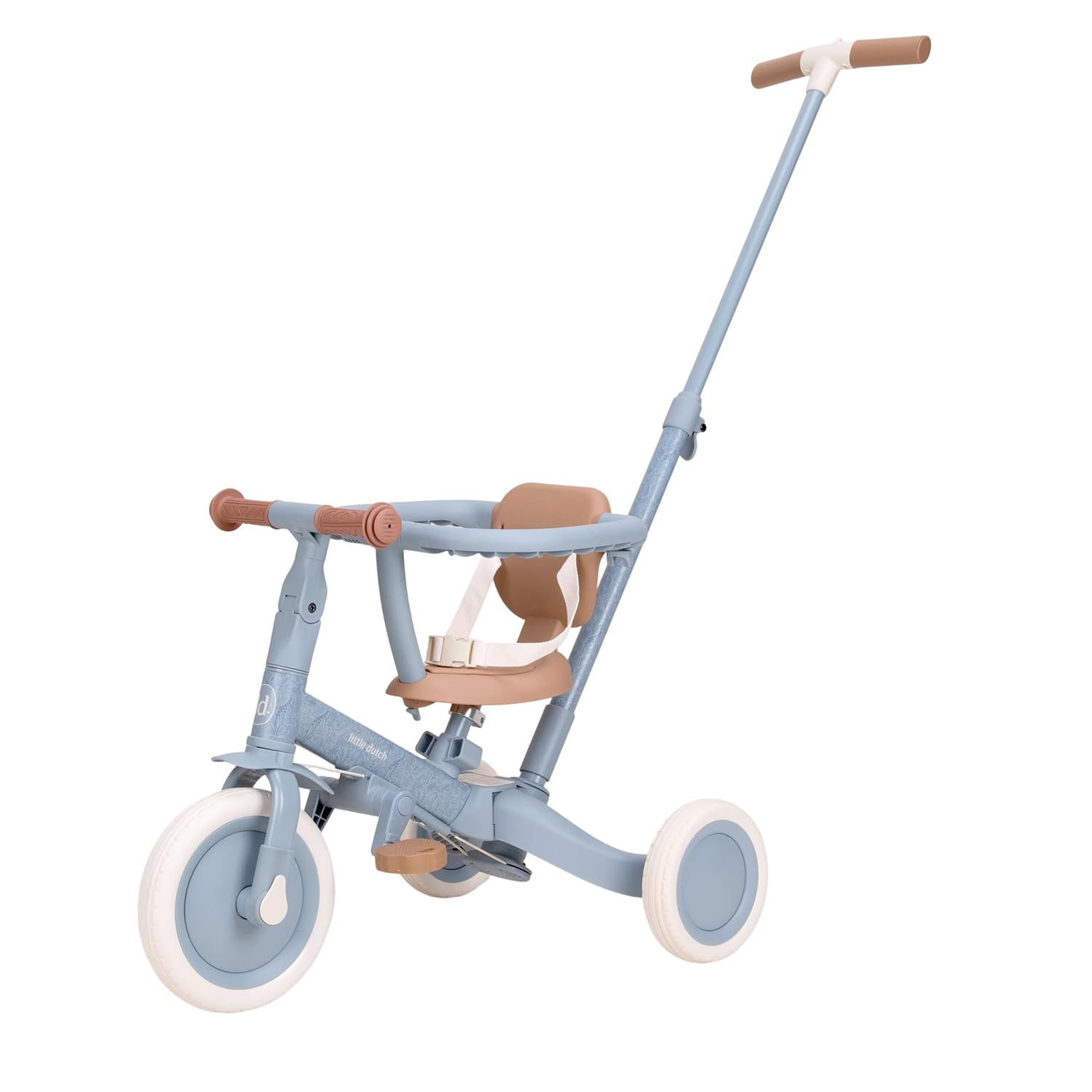Little Dutch Triciclo 4 en 1, incluye barra de empuje, pedales, cinturón de seguridad y anillo, triciclo infantil, para niños y niñas a partir de 1-3 años, color azul