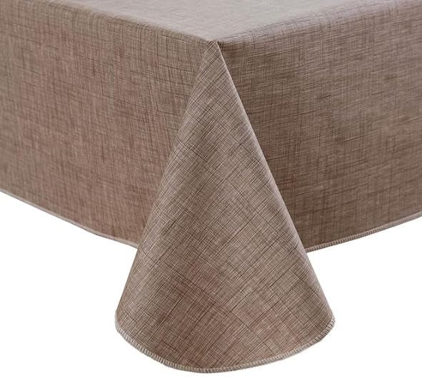 Image of Walrus Heavy Duty Vinyl Tablecloth with Flannel Backing Waterproof Oil-Proof Plastic Table Cloth Stain-Resistant Wipeable Table Cover for Indoor and Outdoor (Coffee Taupe,52x70 Inch)