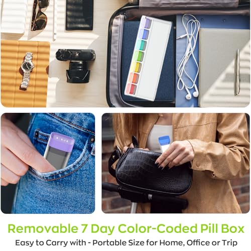 Image of Weekly Pill Organizer 1 Time a Day, HIONXMGA Portable Detachable Travel Pill Box 7 Day, Large Once Daily Pill Holder Case, Color-Coded Dispenser for Vitamin Medicine Supplement Fish Oil, White