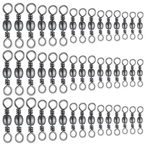 100 Stück Wirbel Angeln, Angelwirbel, Wirbel aus hochfester Legierung, Angelgerät, Rollwirbel, massiver Ring, Kugellagerverbinder für Salzwasser und Süßwasserfischgeräte (5 Größe: 2# 4# 6# 8# 10#)