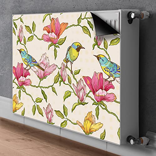 Cache radiateur magnétique 90x60 cm rose avec motifs fleurs et oiseaux - 3