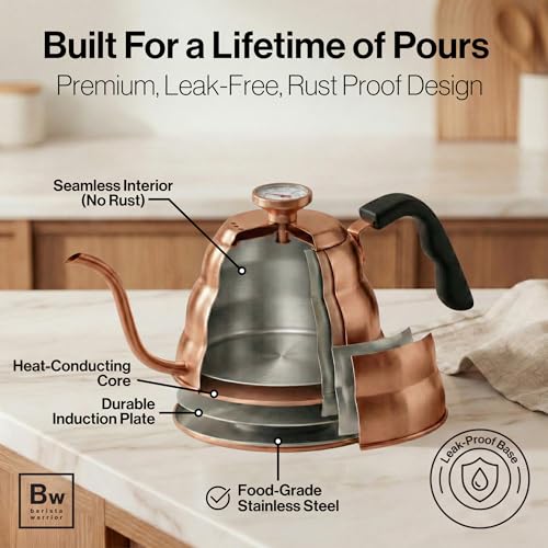 Image of Barista Warrior Gooseneck Kettle, 1L Pour Over Kettle, Copper