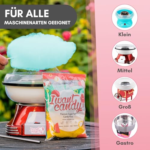Partyset 6 x 230 Gramm Zuckerwatte Zucker für Zuckerwattemaschine Inklusive 100 Zuckerwattestäbe