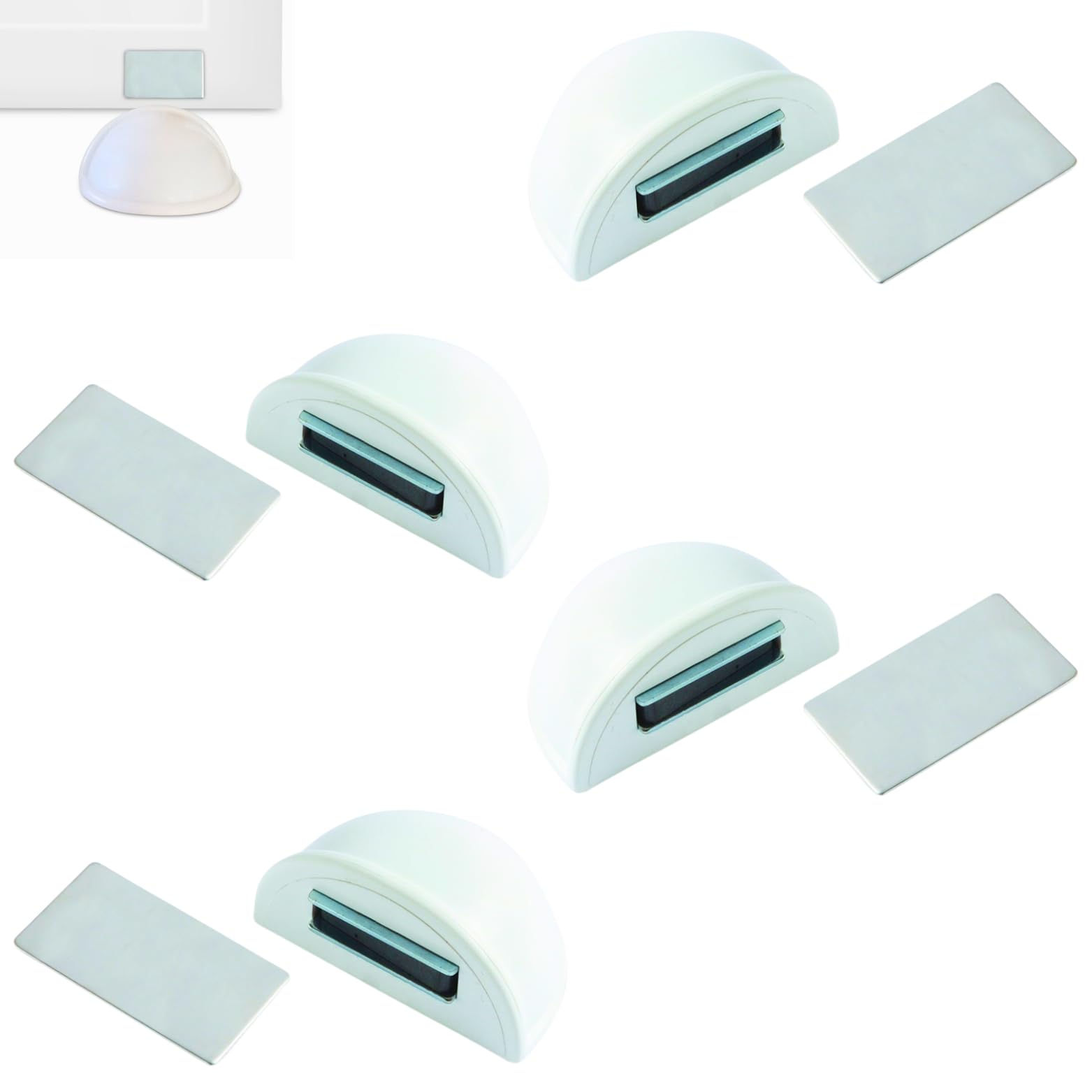 Fermaporta magnetico - Fermaporte da terra 4 pezzi - Fermoporta da pavimento adesivi - Blocca porta da pavimento bianco - Paracolpi porta
