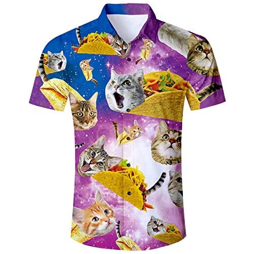 Chemise Hawaïenne 3D Pizza Chat Imprimé ALISISTER
