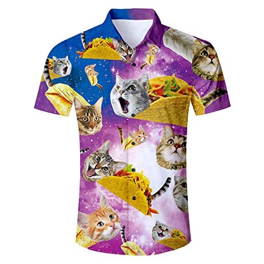 Chemise Hawaïenne 3D Pizza Chat Imprimé ALISISTER