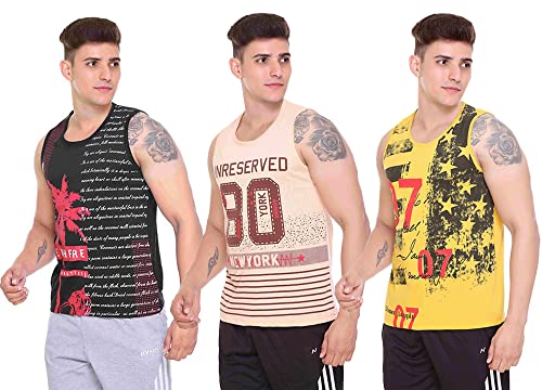 Image of Sleeveless Vest for Men || Tank Top Sando || Workout Tshirts || Sports Vest || Goa Beach Wear Swimming T-Shirt || Running Tops || Gym Vest for Men || Pack of 3 ||