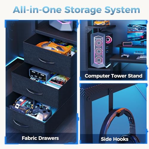 Image of DUMOS 52 inch Reversible Gaming Computer Desk with Drawers and Power Outlet
