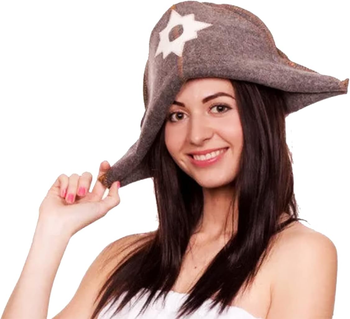 Traditional Sauna Hat - Sheep's Wool Felt Sauna Hats - The Main Russian Banya Accessories - Finnish Sauna Hat for Men and Women - Head Protection from Hot Steam - Napoleon Design Gray