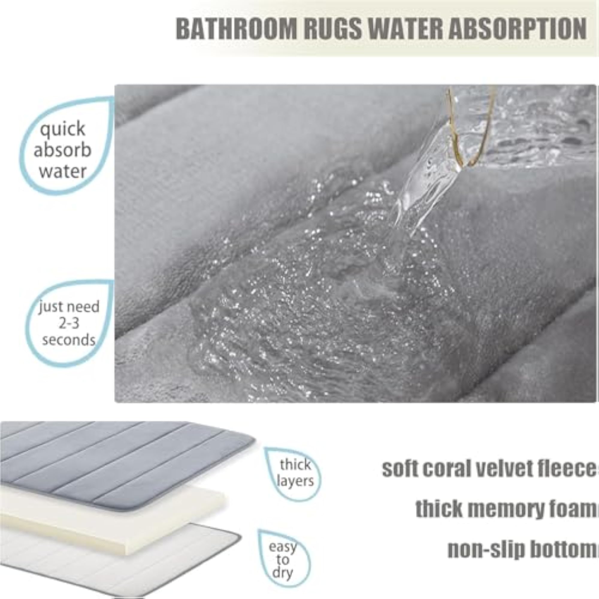 Memory Foam Bath Mat Set of 3 Toilet Mats