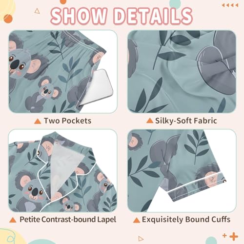 Koala Cartoon Pattern Pajamas Set Summer Button Down Sleepwear Pjs Sets Comfy Loungewear3
