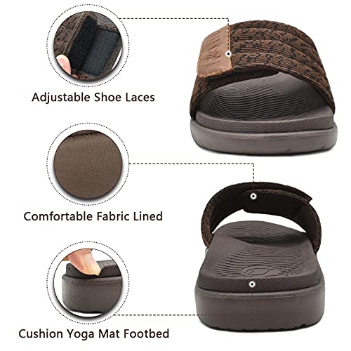 Oncai Mens Slide Sandals Brown Open Toe Athletic Adjustable Straps Orthotic Plantar Fasciitis Sport Sandals With Soft Cushion Arch Support Footbed Size 12 #TOP2