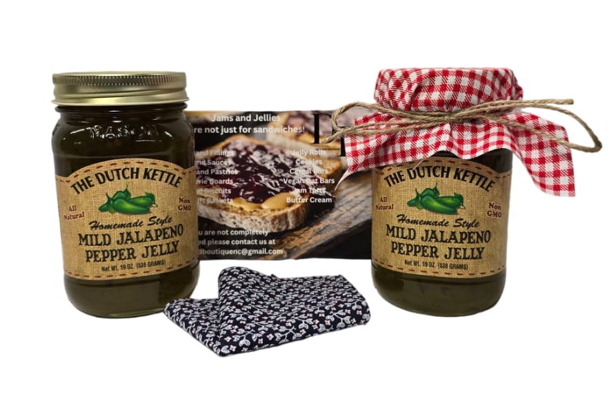 Amish Homemade Style Mild Jalapeño Jelly With Fabric Toppers 2/19...