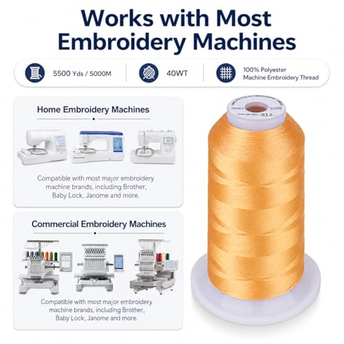 Image of Simthread 5500Yds /5000M 40WT Polyester Embroidery Thread Cream Yellow 812 | High-yardage 5000M spool offers smooth feeding and stable 40WT polyester thread for home and commercial embroidery machines.